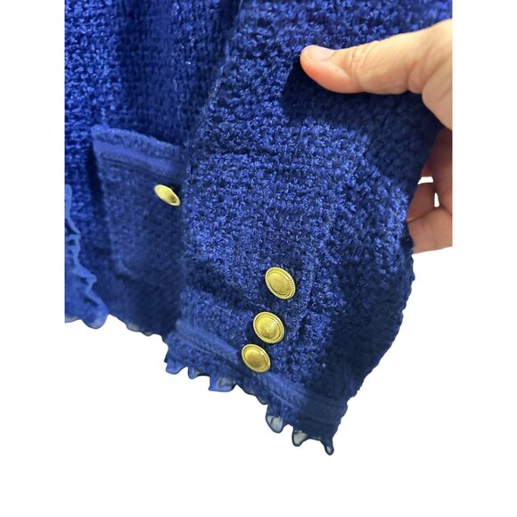 ✌️ 2/$40 ✌️ Joan Rivers Textured Blue Bouclé Jacket, Gold Buttons Size 12 - Picture 4 of 9